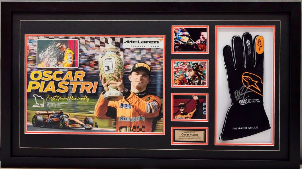 OSCAR PIASTRI Signed F1 Glove & Photo Collage Display