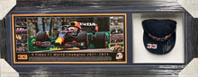 Load image into Gallery viewer, MAX VERSTAPPEN Signed F1 Red Bull Racing Cap &amp; Championship Print Display
