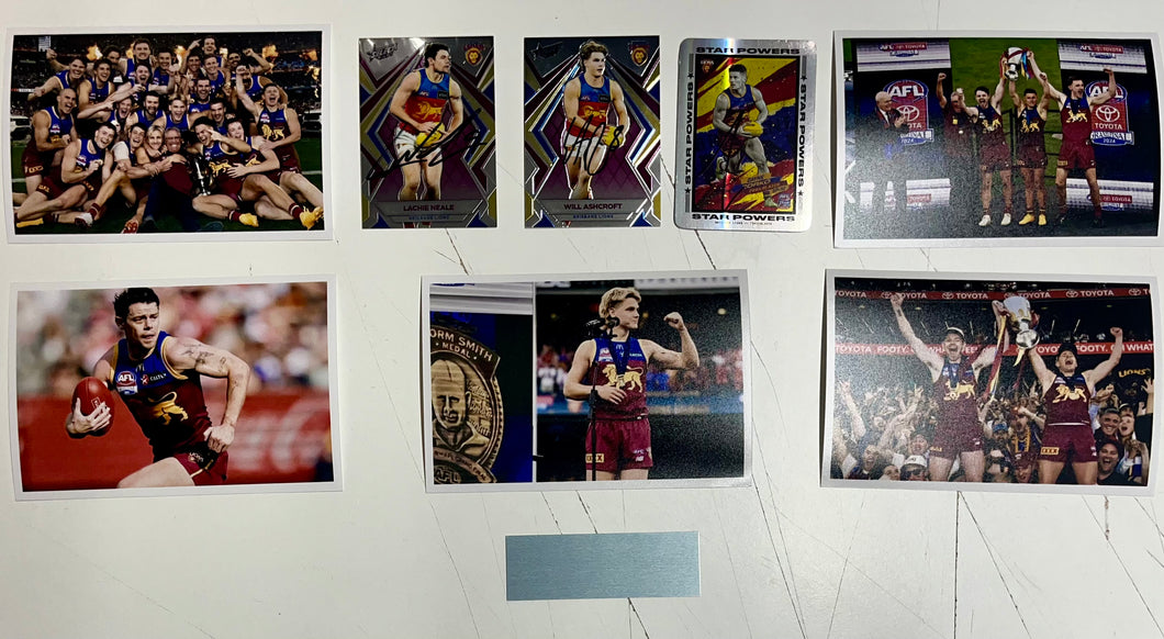 LACHIE NEALE, WILL ASHCROFT & DAYNE ZORKO  “2024 Premiers” Signed Cards & Photo Collage Display