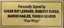 Load image into Gallery viewer, SUGAR RAY LEONARD, ROBERTO DURAN, THOMAS HEARNS &amp; MARVIN HAGLER, “Four Kings” Signed Boxing Trunks &amp; Glove Display3
