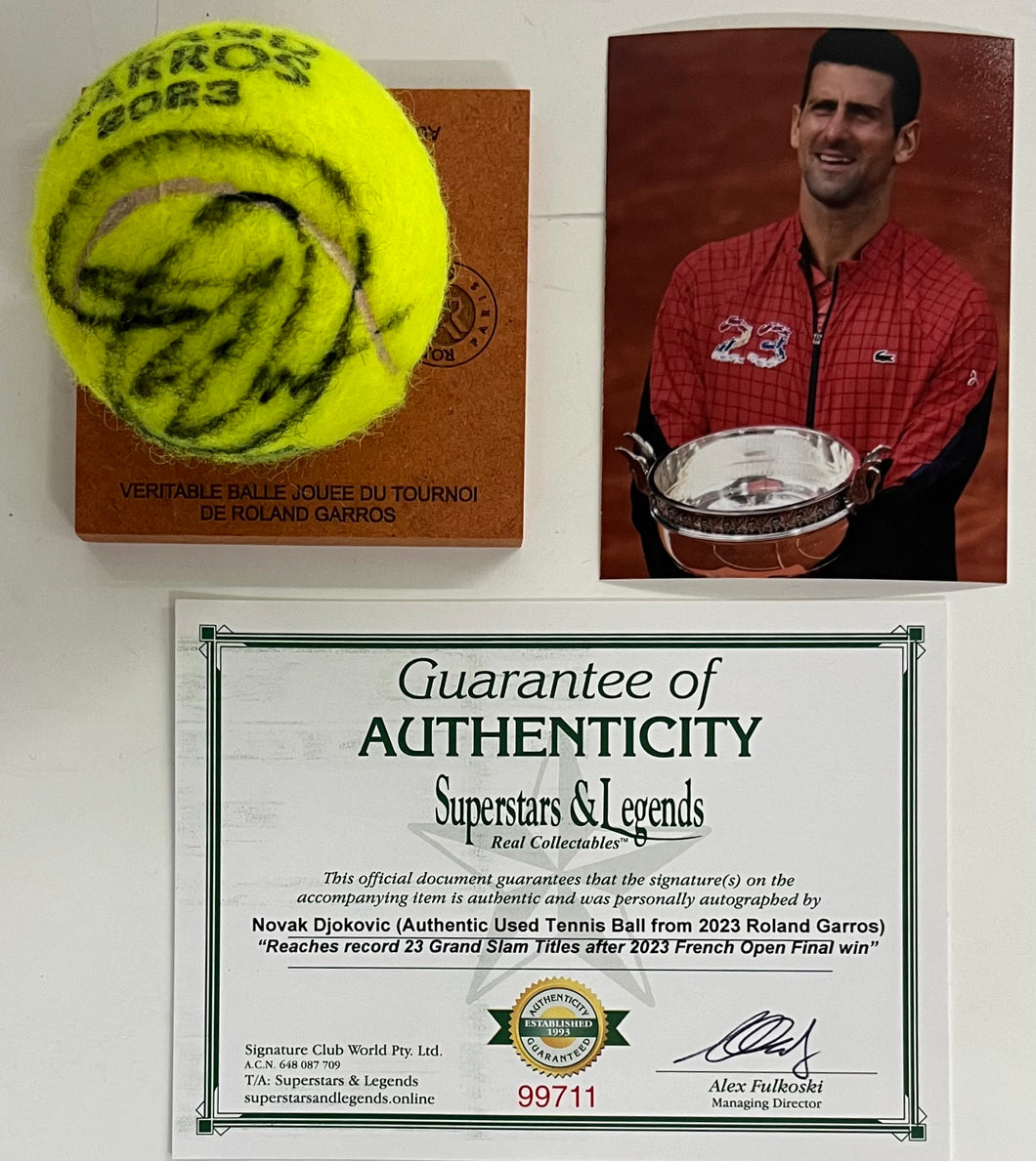 NOVAK DJOKOVIC Signed & Authentic Used Tennis Ball from 2023 Roland Garros on Official Base