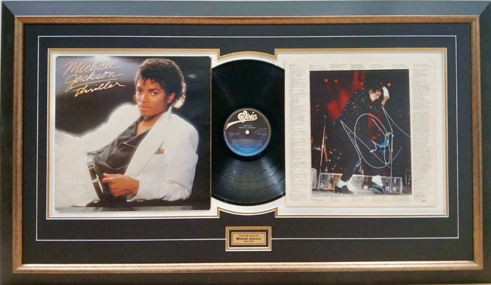 Michael Jackson signed photo and Thriller vinyl