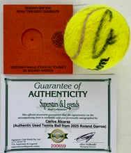 Load image into Gallery viewer, CARLOS ALCARAZ Signed &amp; Authentic Used Tennis Ball from 2025 Roland Garros on Official Base
