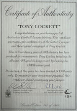 Load image into Gallery viewer, TONY LOCKETT Signed “1300 Goals” Sydney Swans Jumper Display
