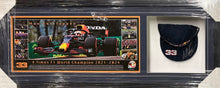 Load image into Gallery viewer, MAX VERSTAPPEN Signed F1 Red Bull Racing Cap &amp; Championship Print Display
