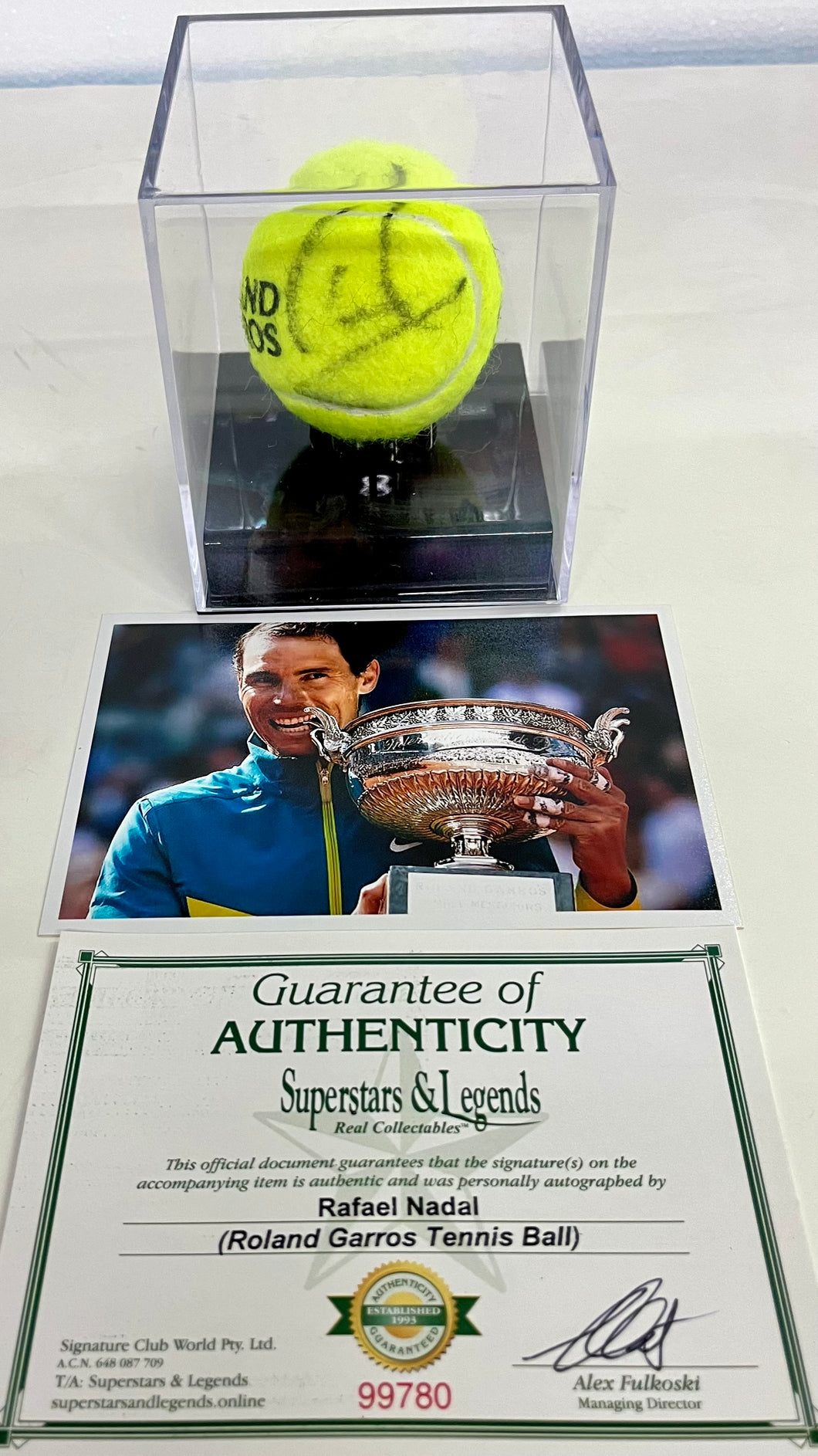 Australian Open tennis ball signed by Rafael Nadal