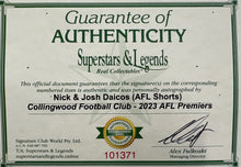 Load image into Gallery viewer, NICK &amp; JOSH DAICOS Signed Collingwood Shorts &amp; Photo Collage Display
