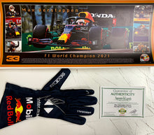 Load image into Gallery viewer, MAX VERSTAPPEN Signed F1 Red Bull Racing Glove &amp; Championship Print

