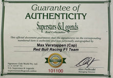 Load image into Gallery viewer, MAX VERSTAPPEN Signed F1 Red Bull Racing Cap &amp; Championship Print Display
