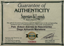 Load image into Gallery viewer, PELE &amp; DIEGO MARADONA Signed Captain Armbands &amp; Photo Collage Display
