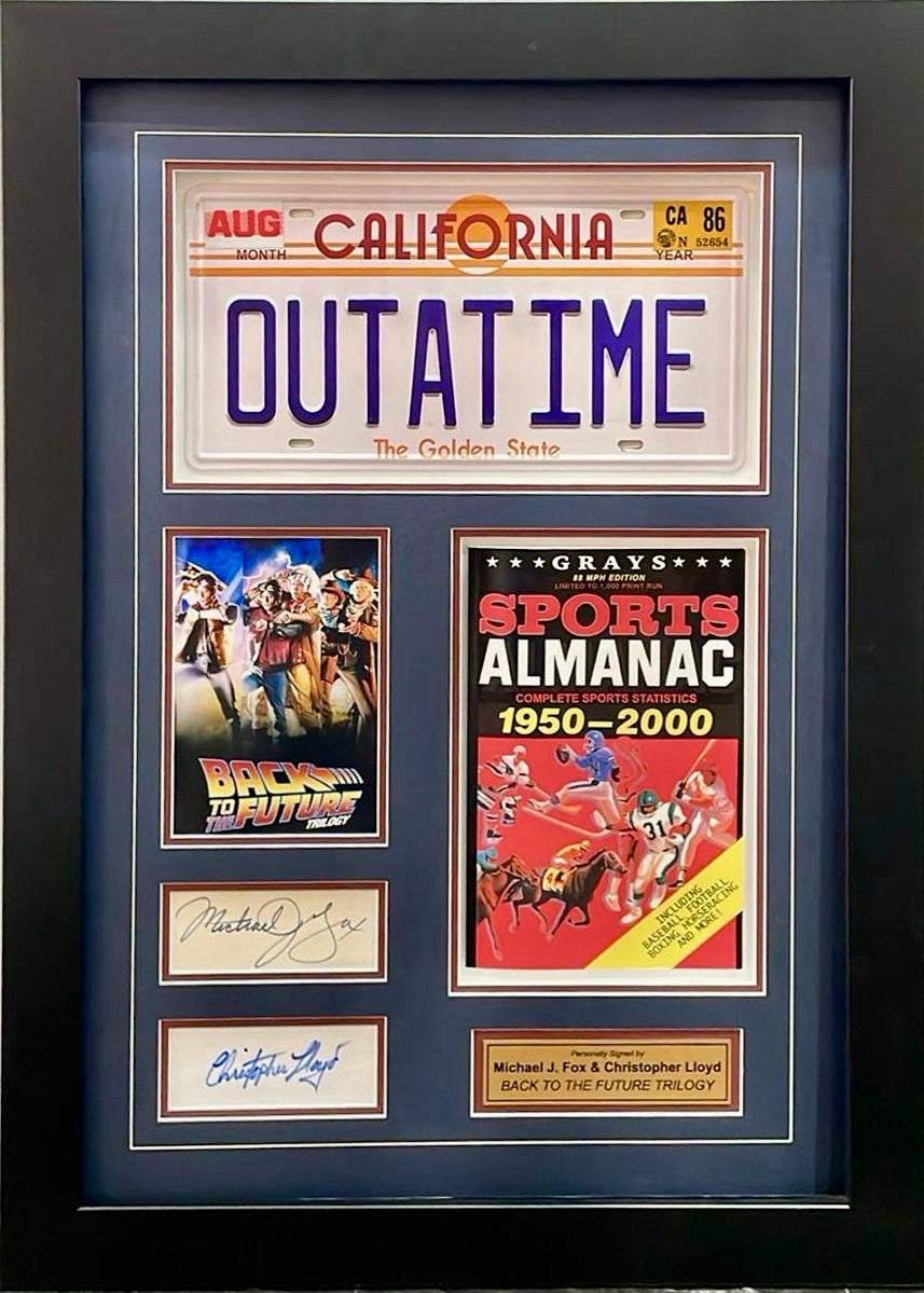 BACK TO THE FUTURE - Michael J Fox & Christopher Lloyd Signed Cards & Film Props Collage Display