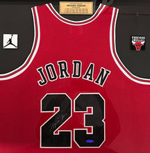 Load image into Gallery viewer, MICHAEL JORDAN Signed Chicago Bulls Red Jersey Display
