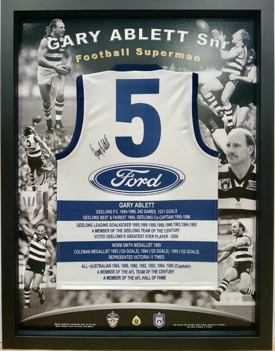 Gary Ablett Snr signed Geelong jumper display