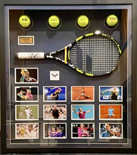 Load image into Gallery viewer, RAFAEL NADAL Signed Tennis Racquet &amp; Photos/Balls Collage Display
