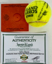 Load image into Gallery viewer, CARLOS ALCARAZ Signed &amp; Authentic Used Tennis Ball from 2025 Roland Garros on Official Base
