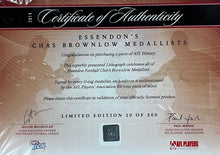 Load image into Gallery viewer, Essendon Brownlow Medallists - GRAHAM MOSS, GAVIN WANGANEEN, JAMES HIRD &amp; JOBE WATSON Signed Limited Edition Brownlow Medal Lithograph Display
