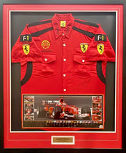 Load image into Gallery viewer, MICHAEL SCHUMACHER Signed F1 Scuderia Ferrari Shirt &amp; Print Display
