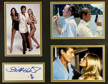 Load image into Gallery viewer, JAMES BOND “THE MAN WITH THE GOLDEN GUN” - Roger Moore, Christopher Lee &amp; Britt Ekland Signed Photos Display
