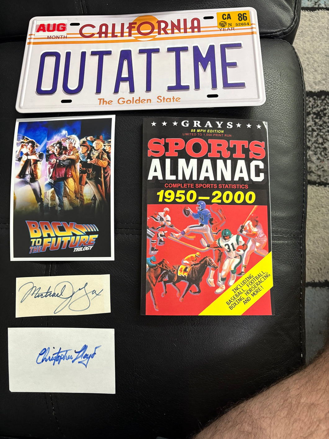 BACK TO THE FUTURE - Michael J Fox & Christopher Lloyd Signed Cards & Film Props Collage Display