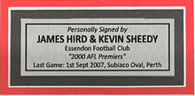 Load image into Gallery viewer, JAMES HIRD &amp; KEVIN SHEEDY “2000 Premiers &amp; Last Game” Signed Photo Display
