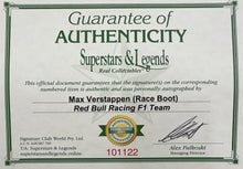 Load image into Gallery viewer, MAX VERSTAPPEN Signed F1 Red Bull Racing Boot &amp; Championship Print Display
