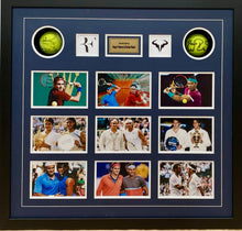 Load image into Gallery viewer, ROGER FEDERER &amp; RAFAEL NADAL Signed Tennis Balls &amp; Photo Collage Display
