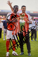 Load image into Gallery viewer, DECLAN RICE, BUKAYO SAKA &amp; MIKEL ARTETA “Champions 2025/26” Signed Arsenal Photos Collage Display
