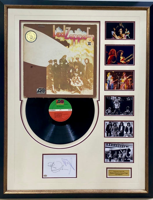 Led Zeppelin signed card and Led Zeppelin II album display