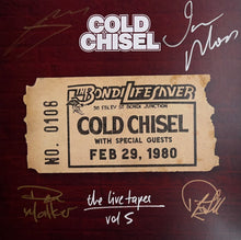 Load image into Gallery viewer, COLD CHISEL - JIMMY BARNES, IAN MOSS, DON WALKER &amp; PHIL SMALL Signed “the live tapes Vol.5” Album Insert Display
