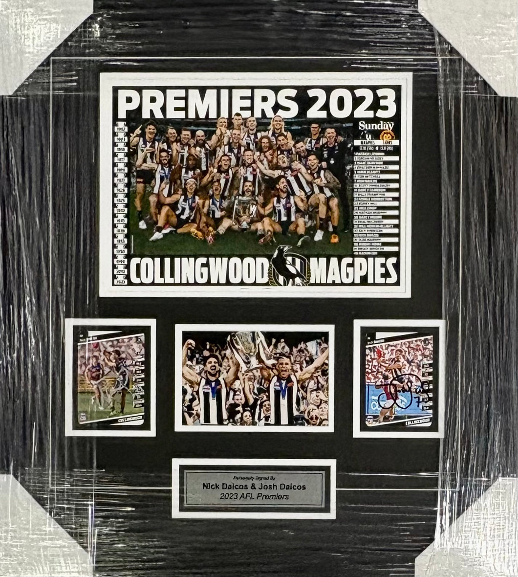 NICK & JOSH DAICOS “2023 Premiers” Signed Cards & Photo Collage Display