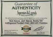 Load image into Gallery viewer, NICK DAICOS, JOSH DAICOS &amp; BOBBY HILL Signed “2023 Premiers” Jumper &amp; Cards Collage Display
