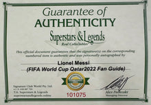 Load image into Gallery viewer, LIONEL MESSI “Argentina 2022 World Cup Champions” Signed Fan Guide Display
