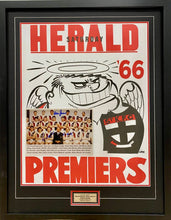 Load image into Gallery viewer, DARREL BALDOCK, ALLAN JEANS &amp; VERDUN HOWELL “1966 Premiers” Signed Photo &amp; Poster Display
