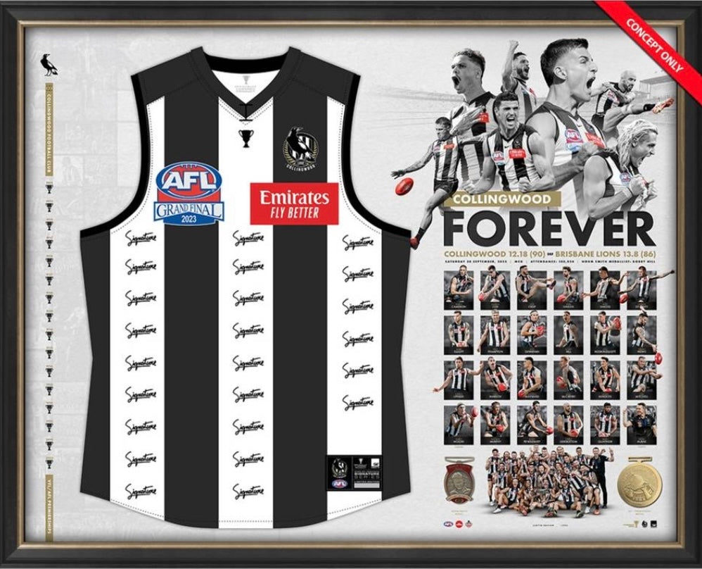 COLLINGWOOD “2023 Premiers” Team Signed Jumper Display