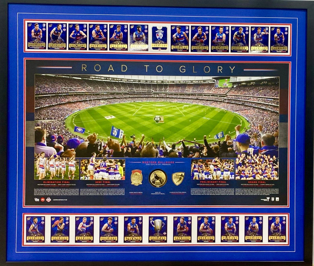 Western Bulldogs 2016 Premiers Team Signed Cards & “Road To Glory” Print Display