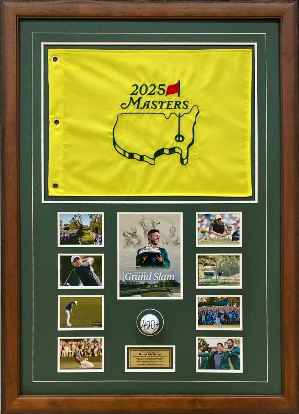 RORY McILROY “2025 Masters Champion” Signed Golf Ball, Flag & Photo Collage Display
