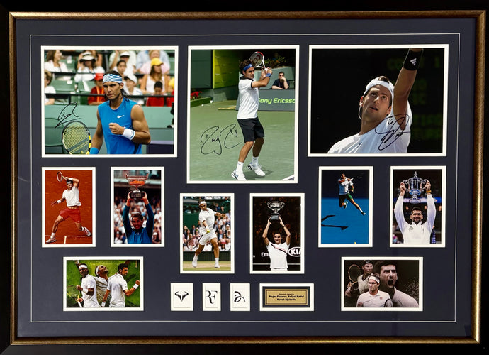 Federer, Nadal, Djokovic signed photos collage display