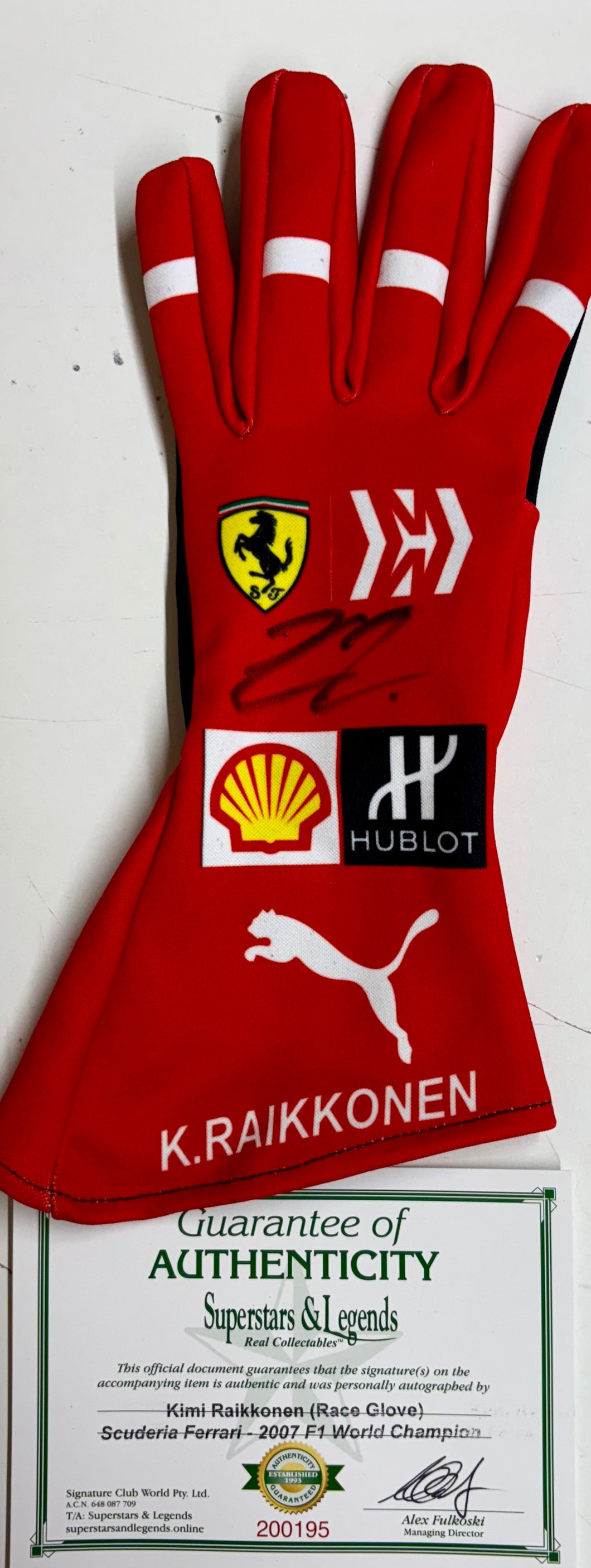 KIMI RAIKKONEN Signed Scuderia Ferrari F1 Race Glove