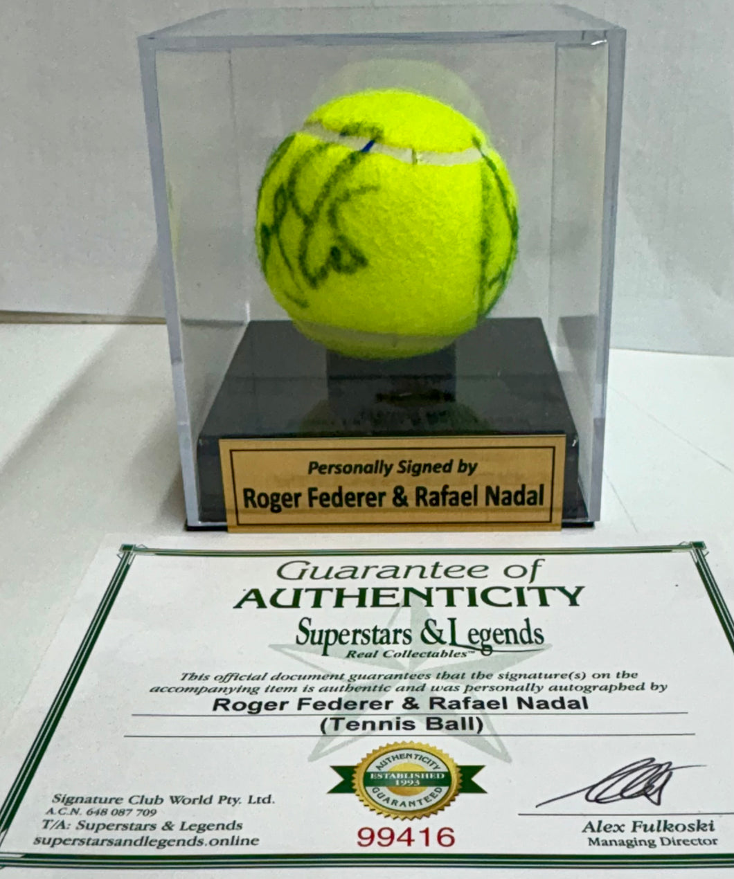 ROGER FEDERER & RAFAEL NADAL Signed Tennis Ball in Display Box