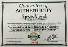 Load image into Gallery viewer, GRAHAM ARTHUR &amp; JOHN KENNEDY Signed “Team of the Century” Hawthorn Jumper Display
