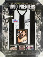 Load image into Gallery viewer, TONY SHAW, LEIGH MATTHEWS &amp; PETER DAICOS “1990 Premiers” Signed Collingwood Jumper Display
