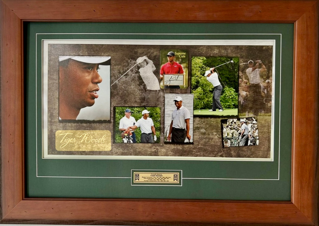 TIGER WOODS Facsimile Signed Card & Photo Montage Display