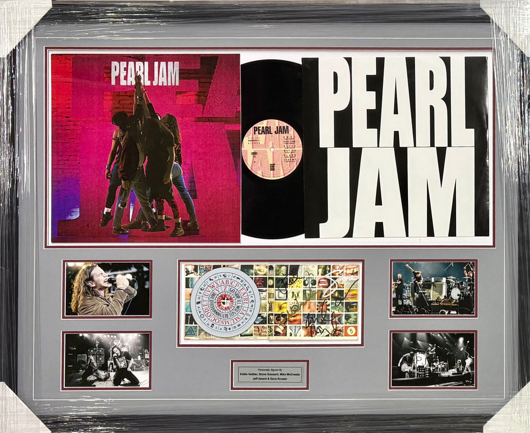 PEARL JAM - Eddie Vedder, Jeff Ament, Stone Gossard, Mike McCready & Dave Krusen Signed CD Display