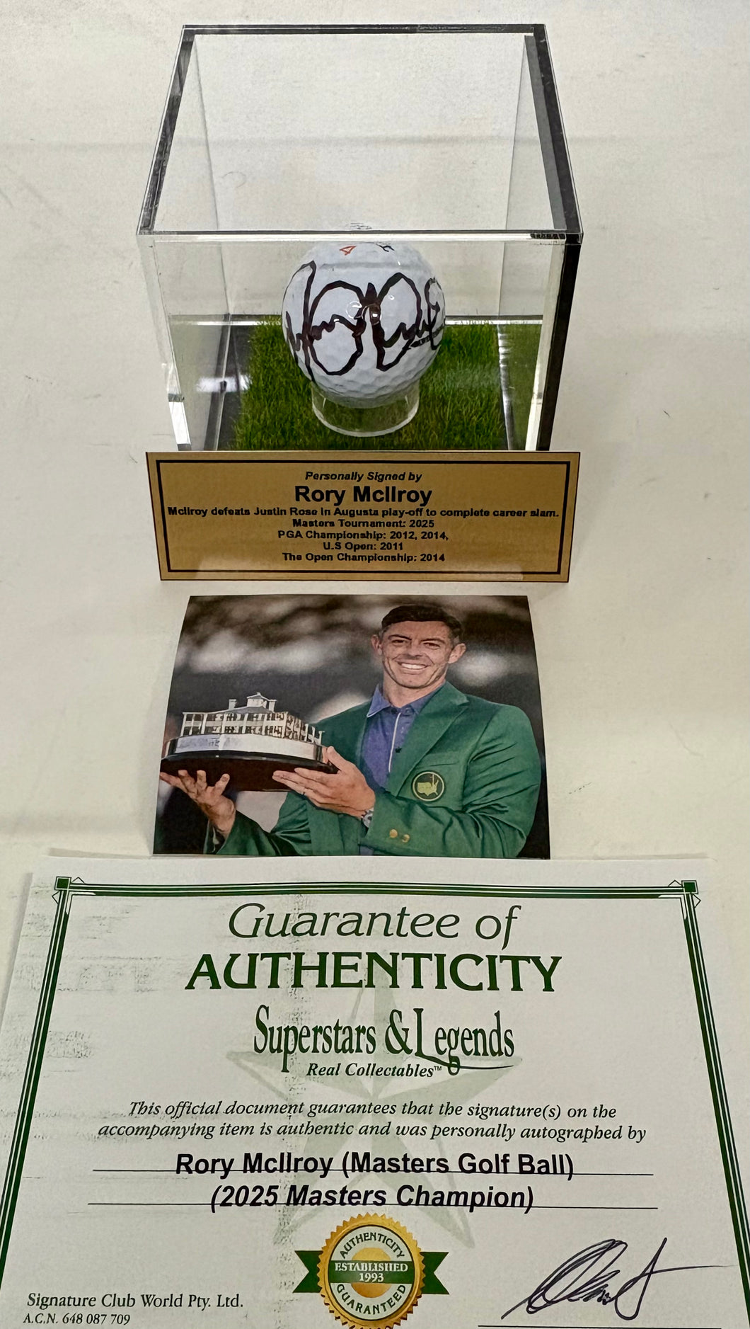 RORY McILROY “2025 Masters Champion” Signed Masters Golf Ball in Display Box