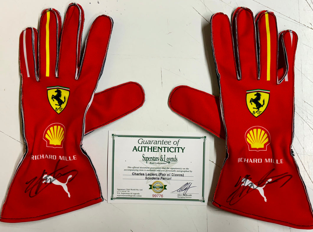 CHARLES LECLERC Signed Scuderia Ferrari F1 Race Gloves (Pair)