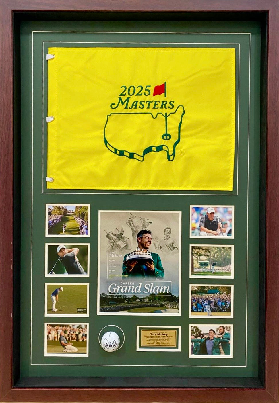 RORY McILROY “2025 Masters Champion” Signed Golf Ball, Flag & Photo Collage Display