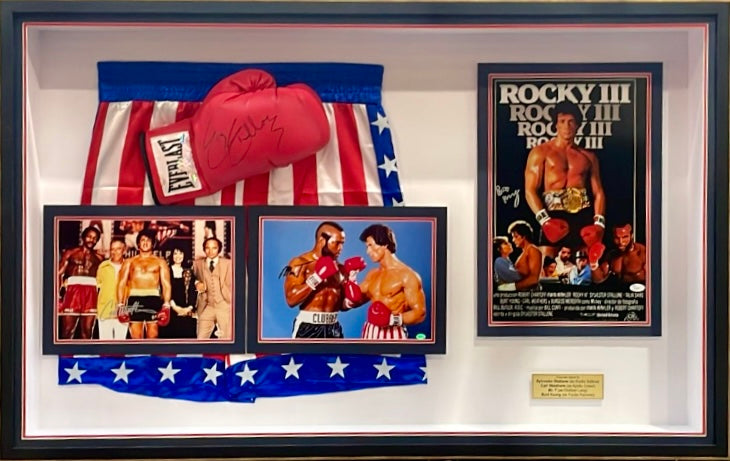 ROCKY - SYLVESTER STALLONE, CARL WEATHERS & MR.T & BURT YOUNG Signed Globe/Photos/Poster Collage Display