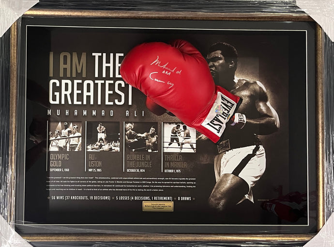 Muhammad Ali aka Cassius Clay signed boxing glove display