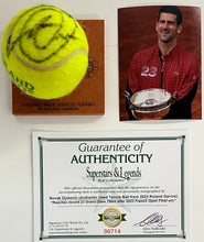 Load image into Gallery viewer, NOVAK DJOKOVIC Signed &amp; Authentic Used Tennis Ball from 2023 Roland Garros on Official Base
