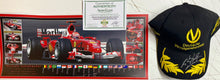 Load image into Gallery viewer, MICHAEL SCHUMACHER Signed Scuderia Ferrari Cap &amp; Championship Print

